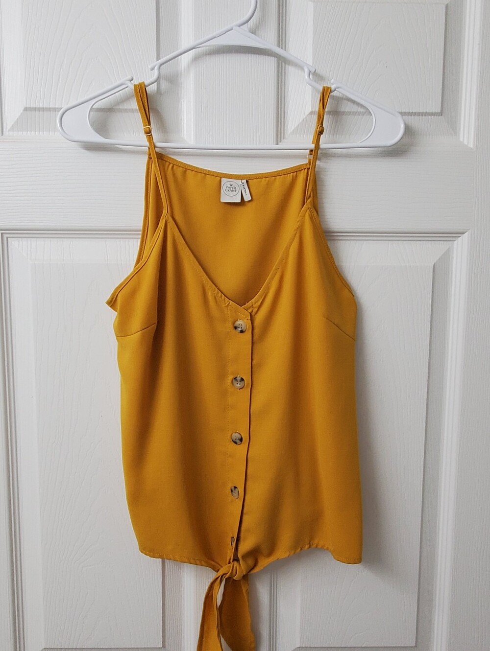 Paper Crane Mustard Yellow Button-Front Spagetti Strap Tie Cami Tank Size S